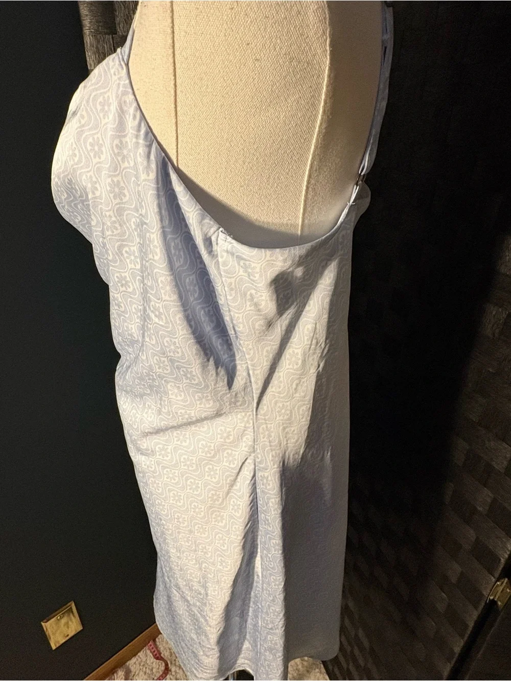 Hollister Co. Blue & White Geometric Damask Satin Cowl Neck Slip Mini Dress